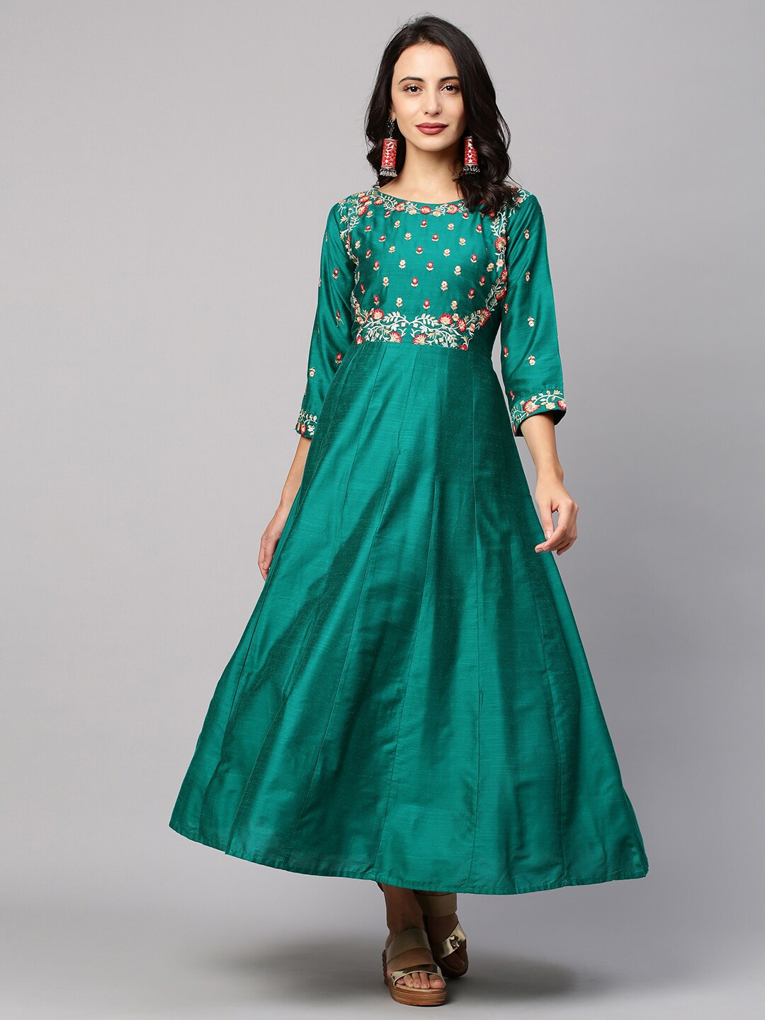 

FASHOR Green Ethnic Motifs Ethnic Maxi Dress
