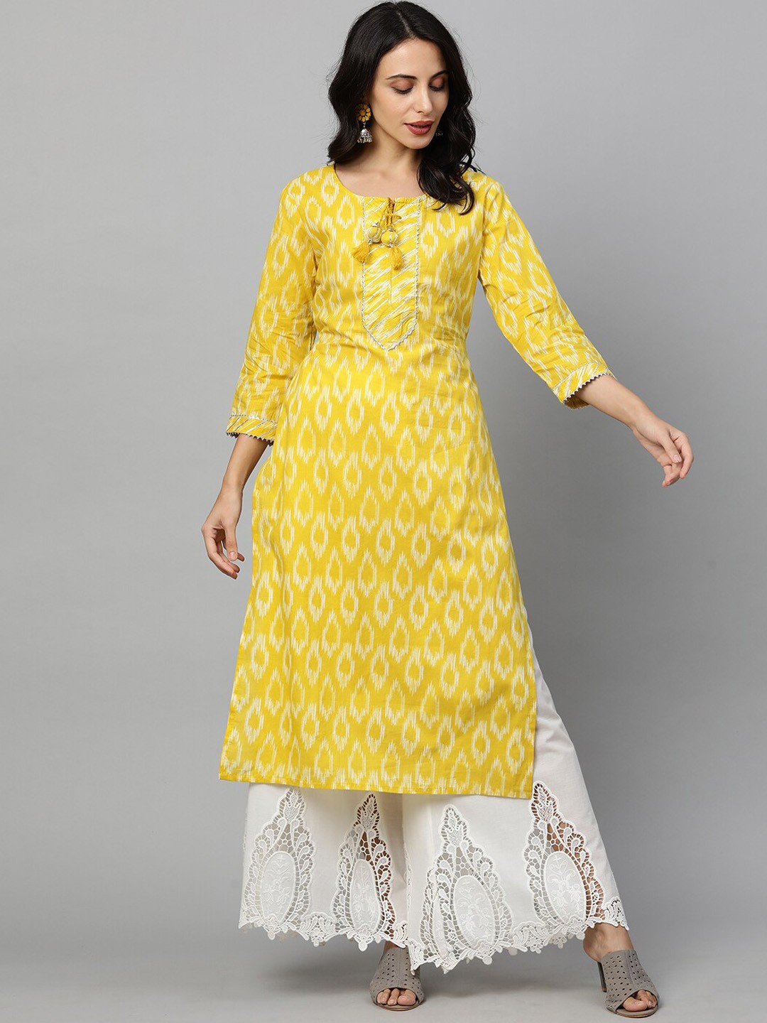 

FASHOR Women Mustard Yellow Ethnic Motifs Printed Kurta