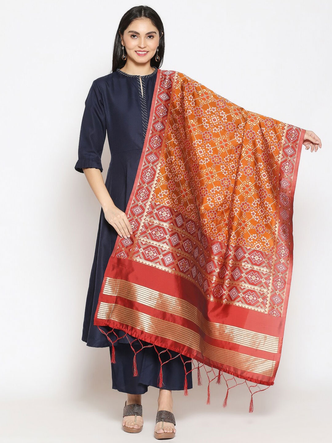 

Dupatta Bazaar Orange & Red Ethnic Motifs Woven Design Dupatta