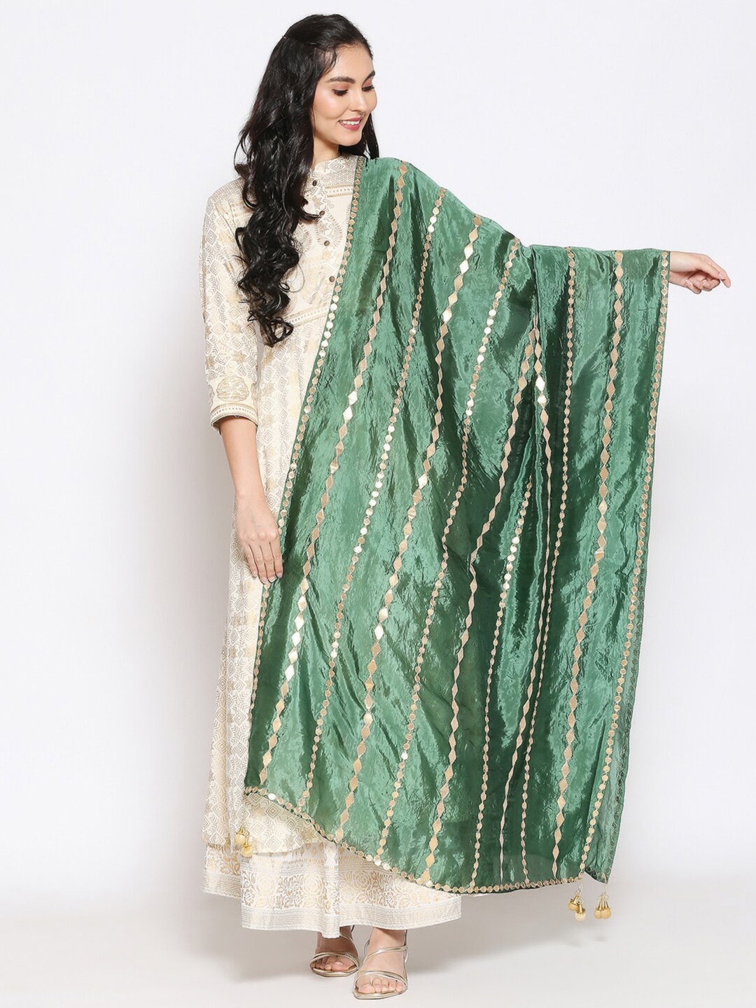 

Dupatta Bazaar Green & Gold-Coloured Embroidered Dupatta with Gotta Patti
