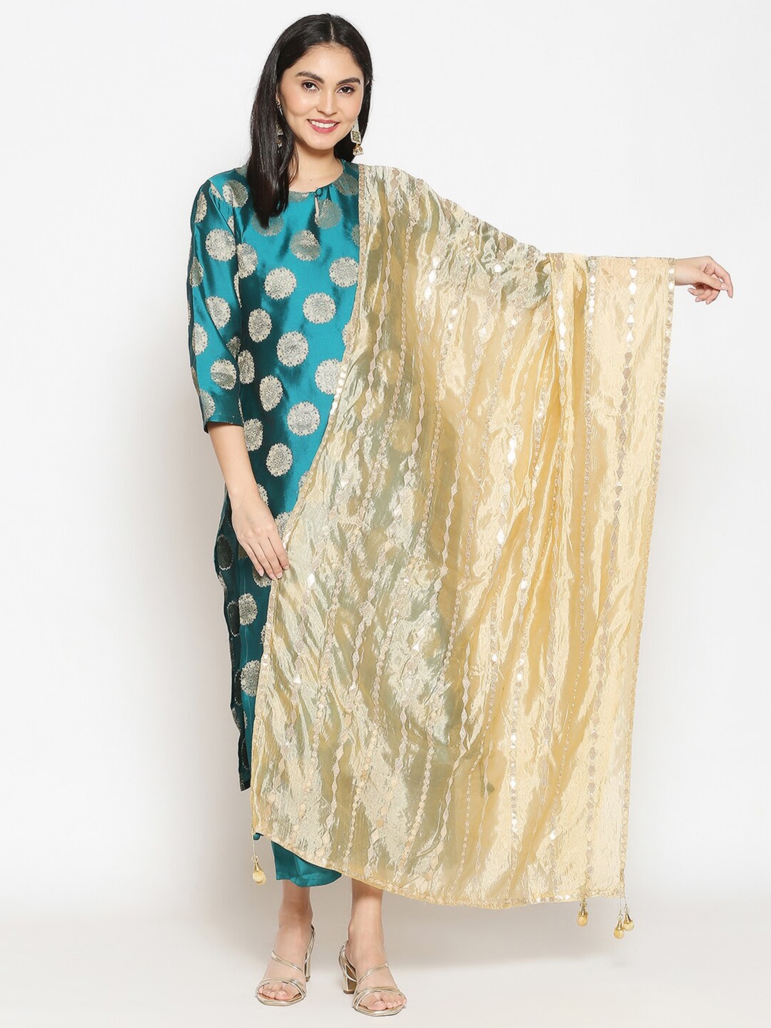 

Dupatta Bazaar Gold-Toned Embroidered Dupatta with Gotta Patti