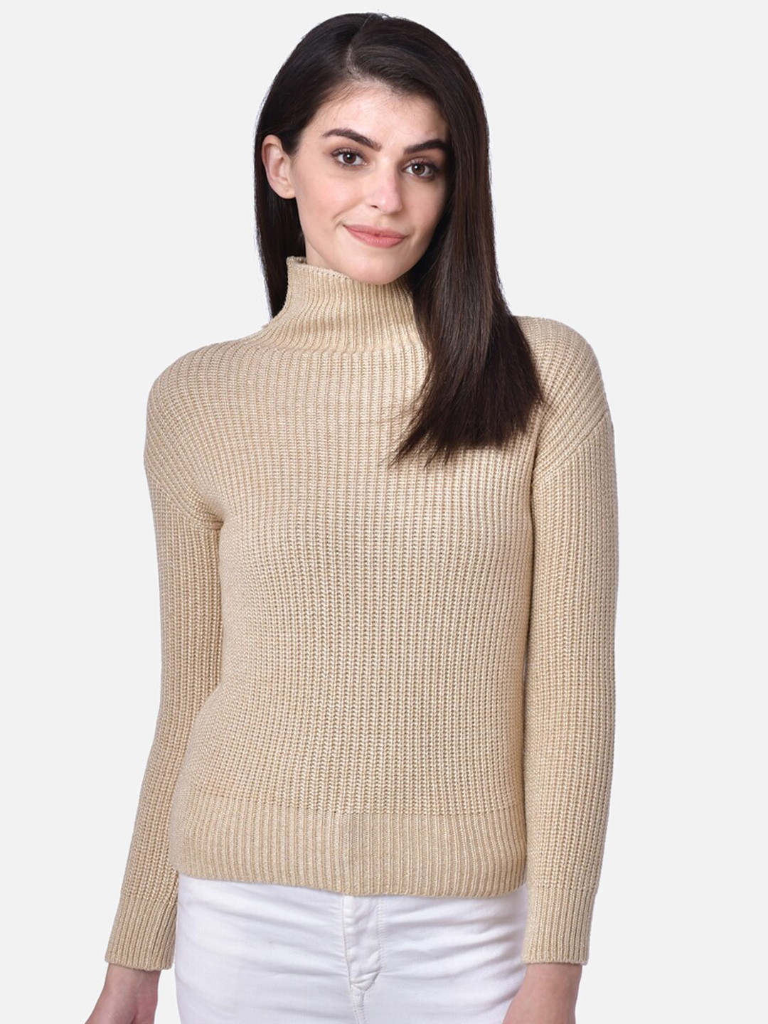 

DAiSY Women Yellow Solid Turtle Neck Pullover Acrylic Sweater