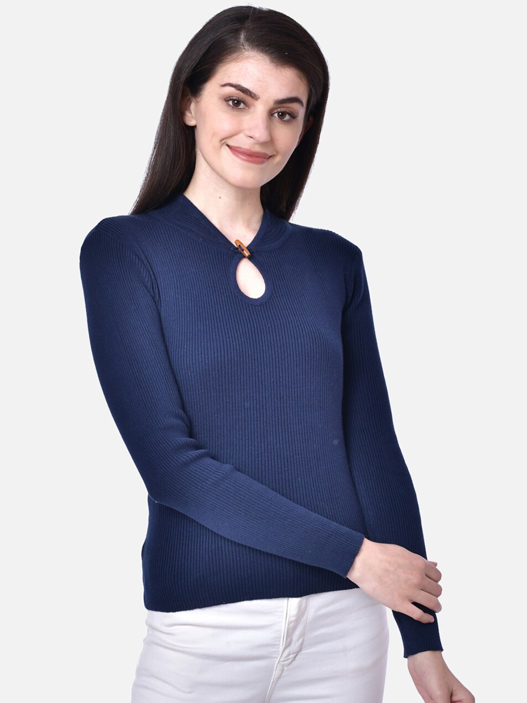 

DAiSY Women Navy Blue Solid Pullover Sweater