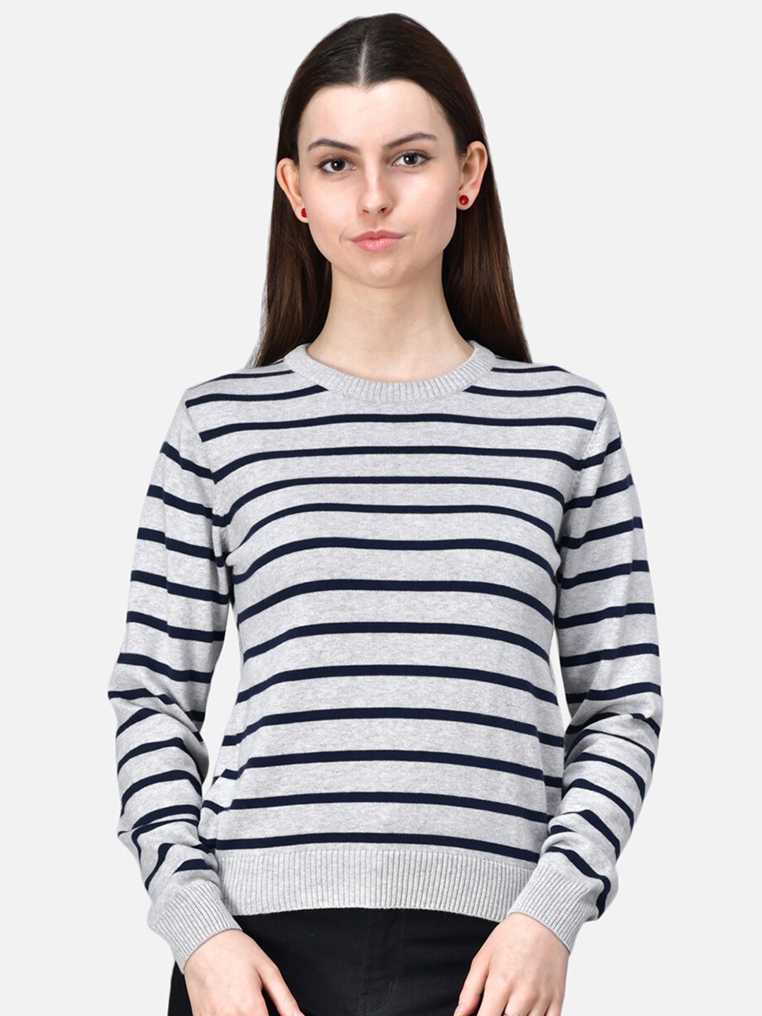 

DAiSY Women White & Black Striped Pullover