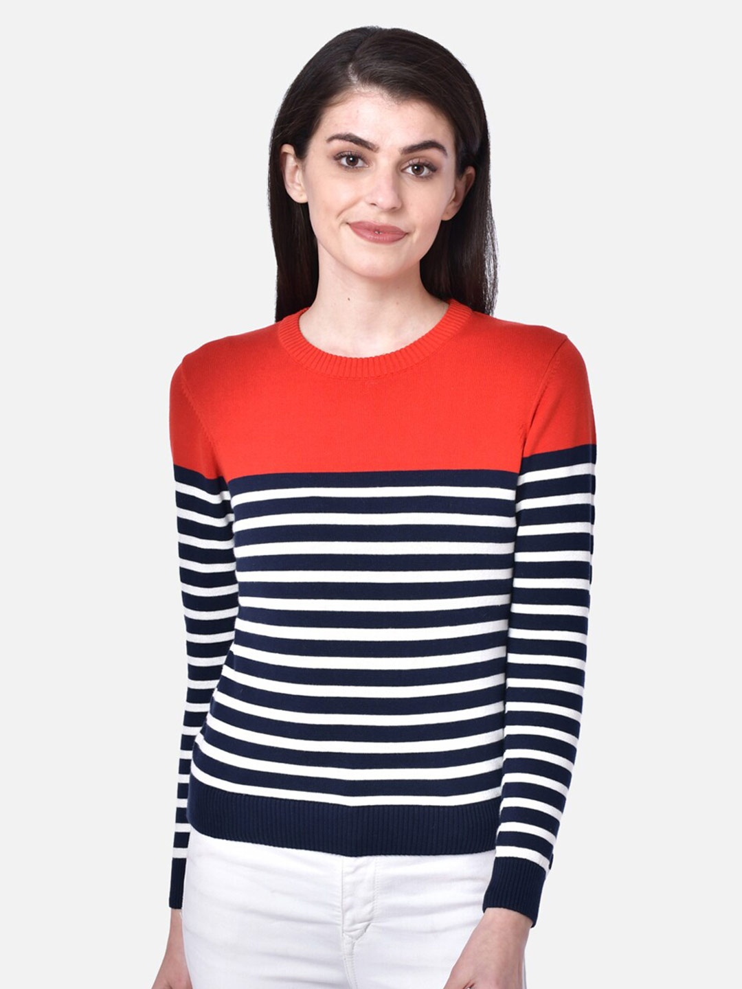 

DAiSY Women Red & White Striped Pullover