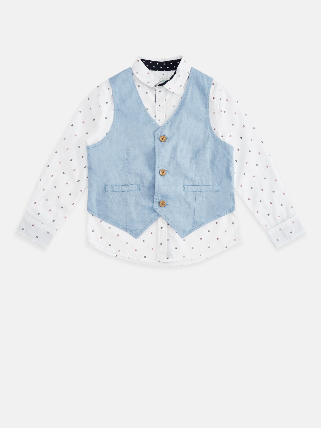 

Pantaloons Junior Boys White & Blue Printed Party Shirt