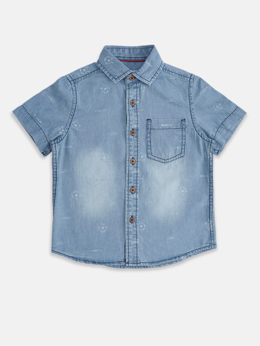 

Pantaloons Junior Boys Blue Cotton Faded Opaque Faded Casual Shirt