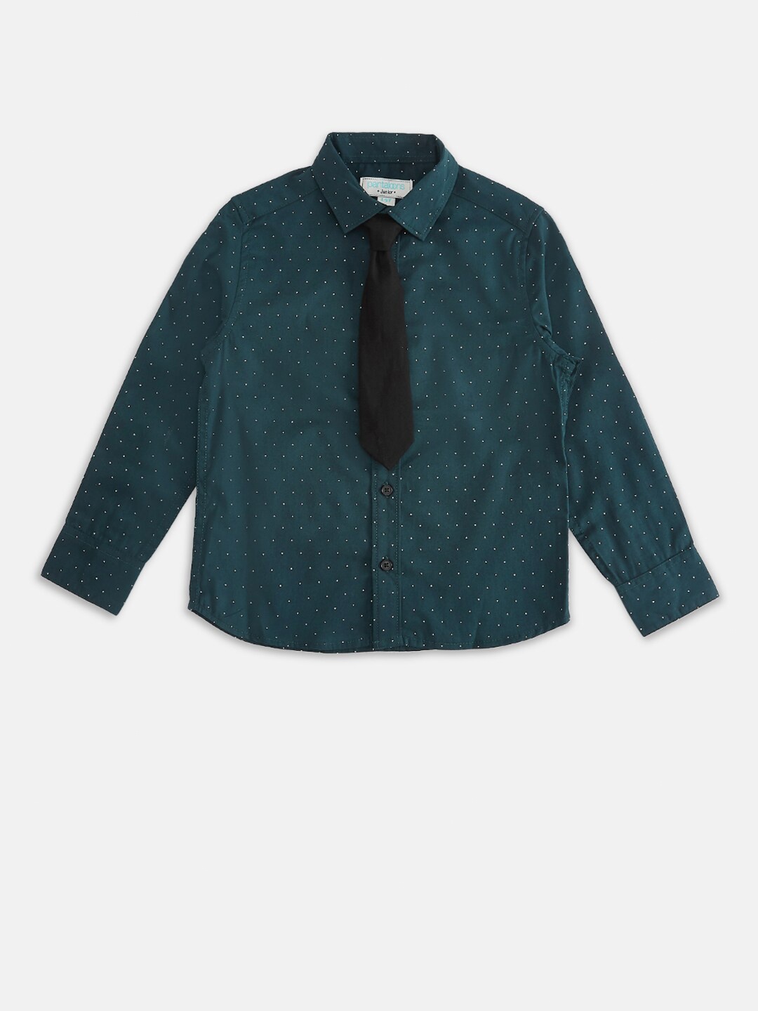 

Pantaloons Junior Boys Teal Opaque Printed Party Shirt