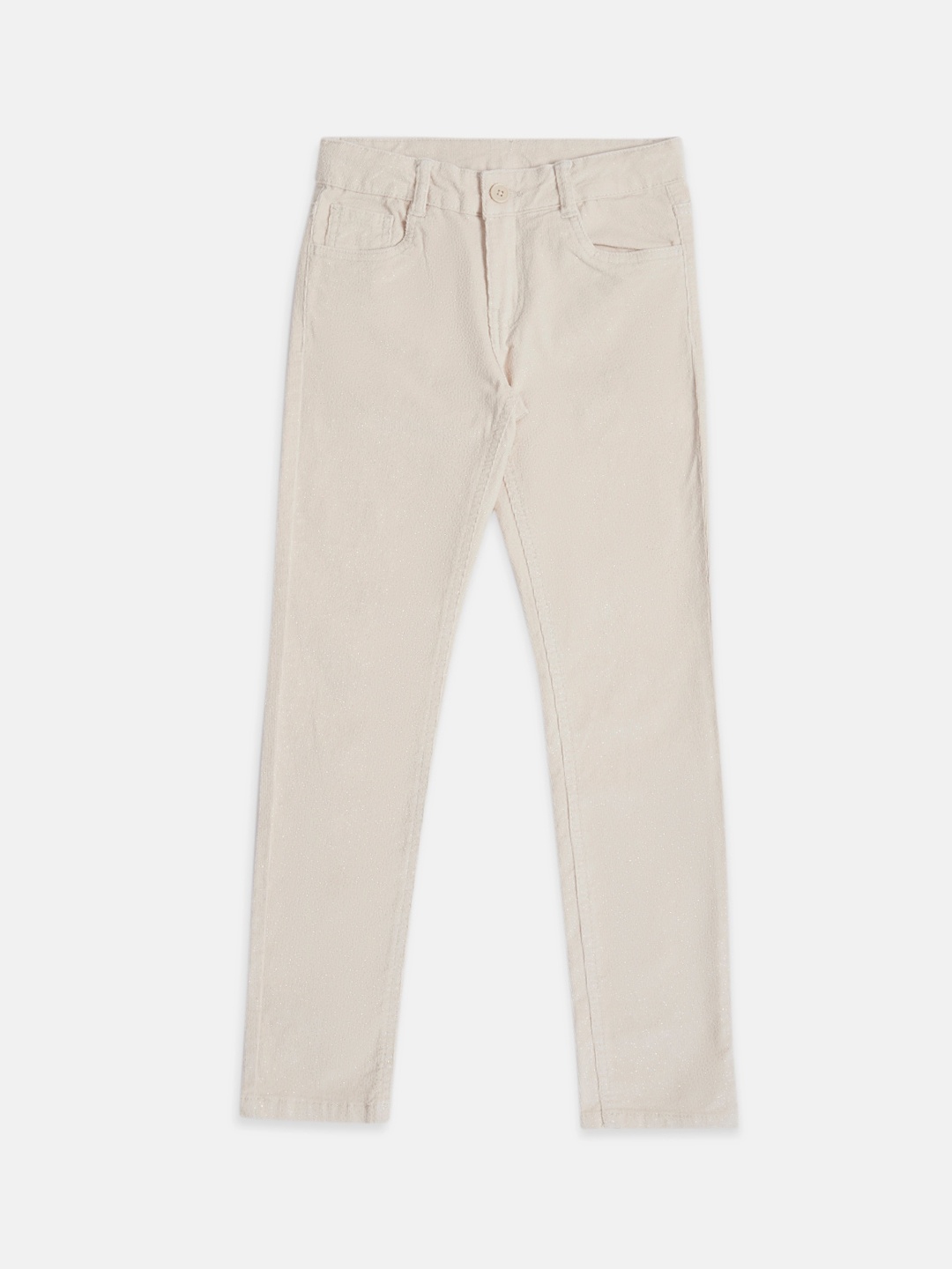 

Pantaloons Junior Girls Beige Textured Pure Cotton Trousers