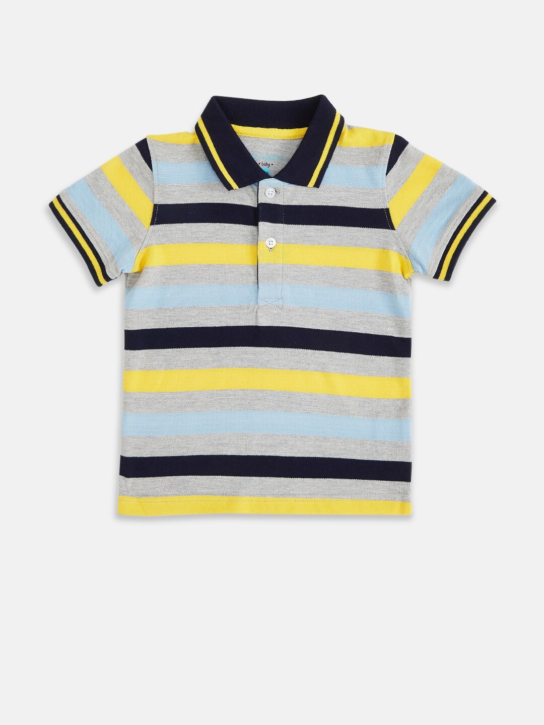 

Pantaloons Baby Boys Grey & Yellow Striped Polo Collar T-shirt