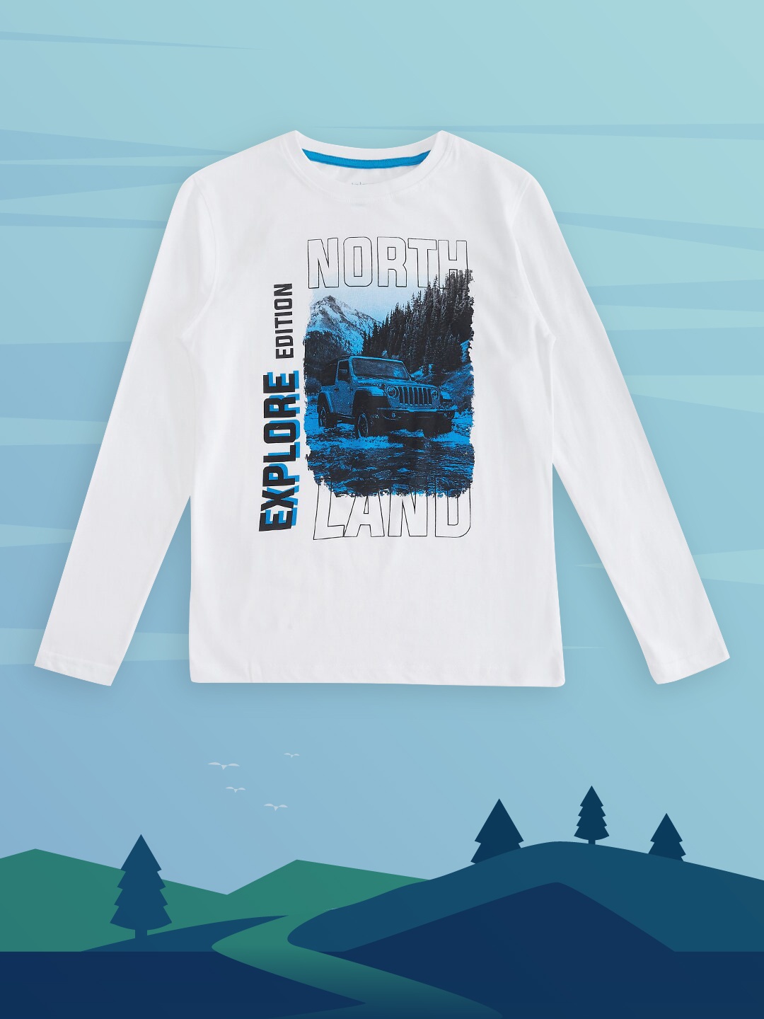 

Pantaloons Junior Boys White & Blue Printed Pure Cotton T-shirt