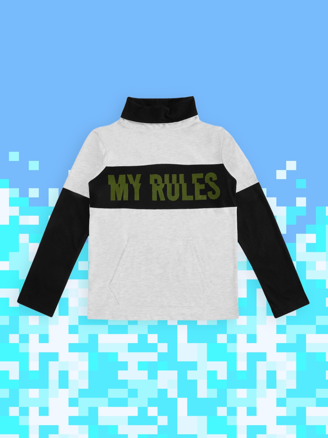 

Pantaloons Junior Boys Grey Melange & light silver Colourblocked High Neck T-shirt