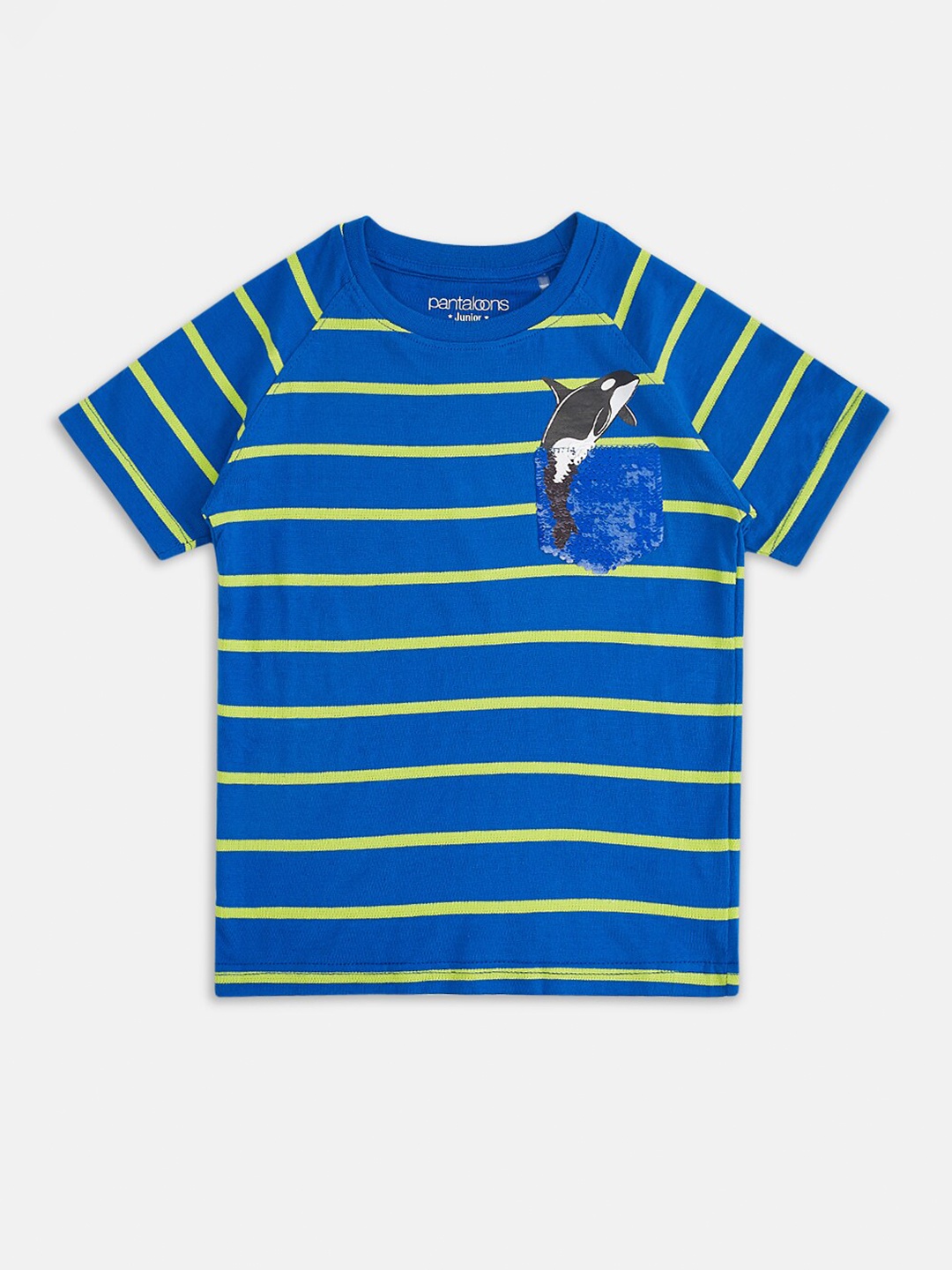 

Pantaloons Junior Boys Blue Striped Pockets T-shirt
