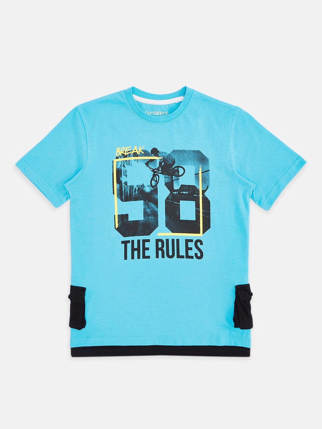 

Pantaloons Junior Boys Blue & middle blue Printed Applique T-shirt