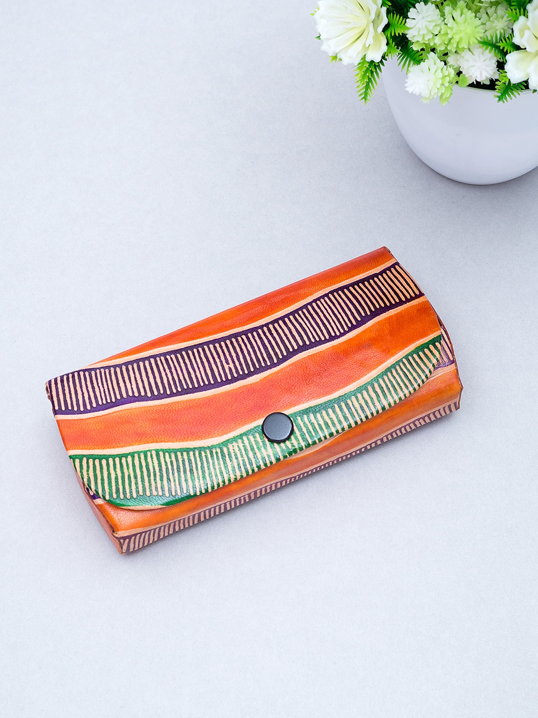 

Golden Peacock Orange & Purple Hand-Painted Leather Sunglasses Case