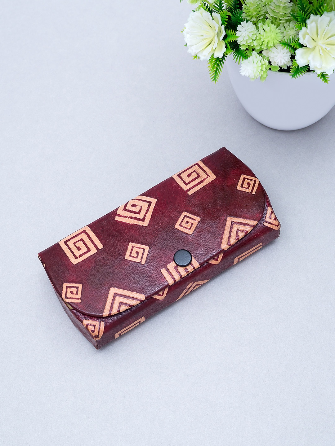 

Golden Peacock Burgundy & Beige Hand-Painted Leather Sunglasses Case