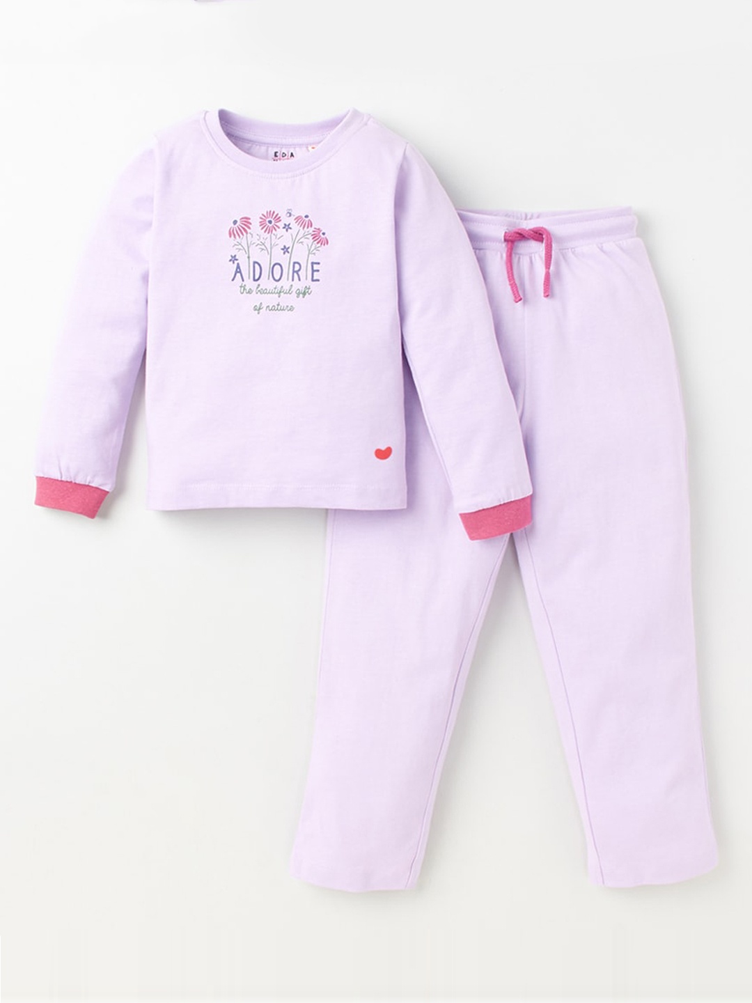 

Ed-a-Mamma Girls Purple Graphic Print Pure Cotton Night Suit