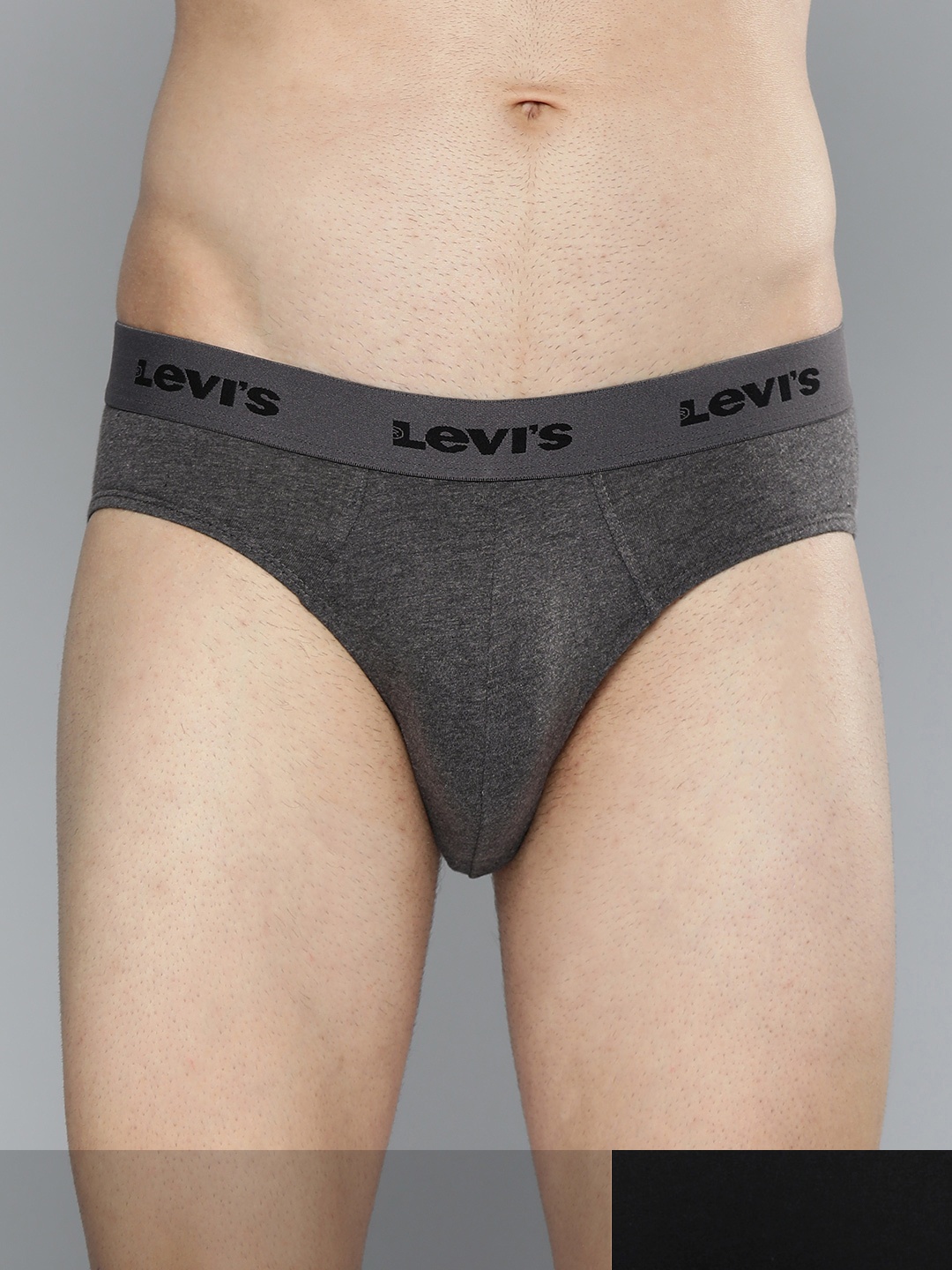 

Levis Men Pack of 2 Solid Pure Cotton Briefs #009-BRIEF-DK GMEL/BLK-P2, Charcoal
