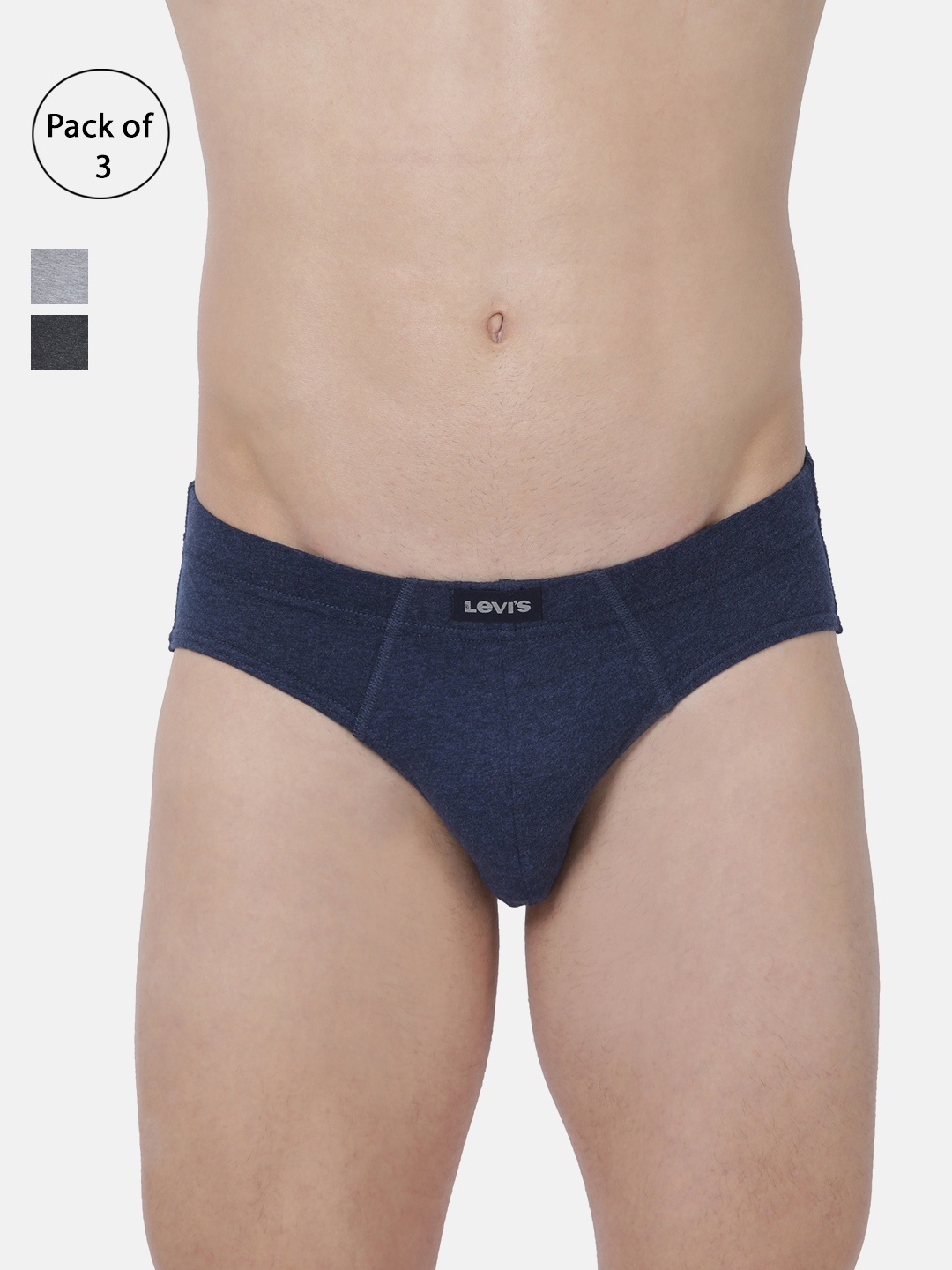 

Levis Men Pack of 3 Solid Pure Cotton Briefs, Navy blue