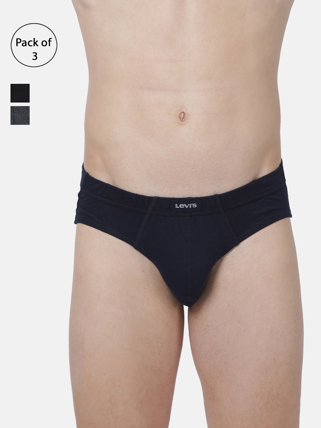 

Levis Men Solid Pack of 3 Pure Cotton Briefs BF-100CA-3PK-STYLE-011-544, Grey melange