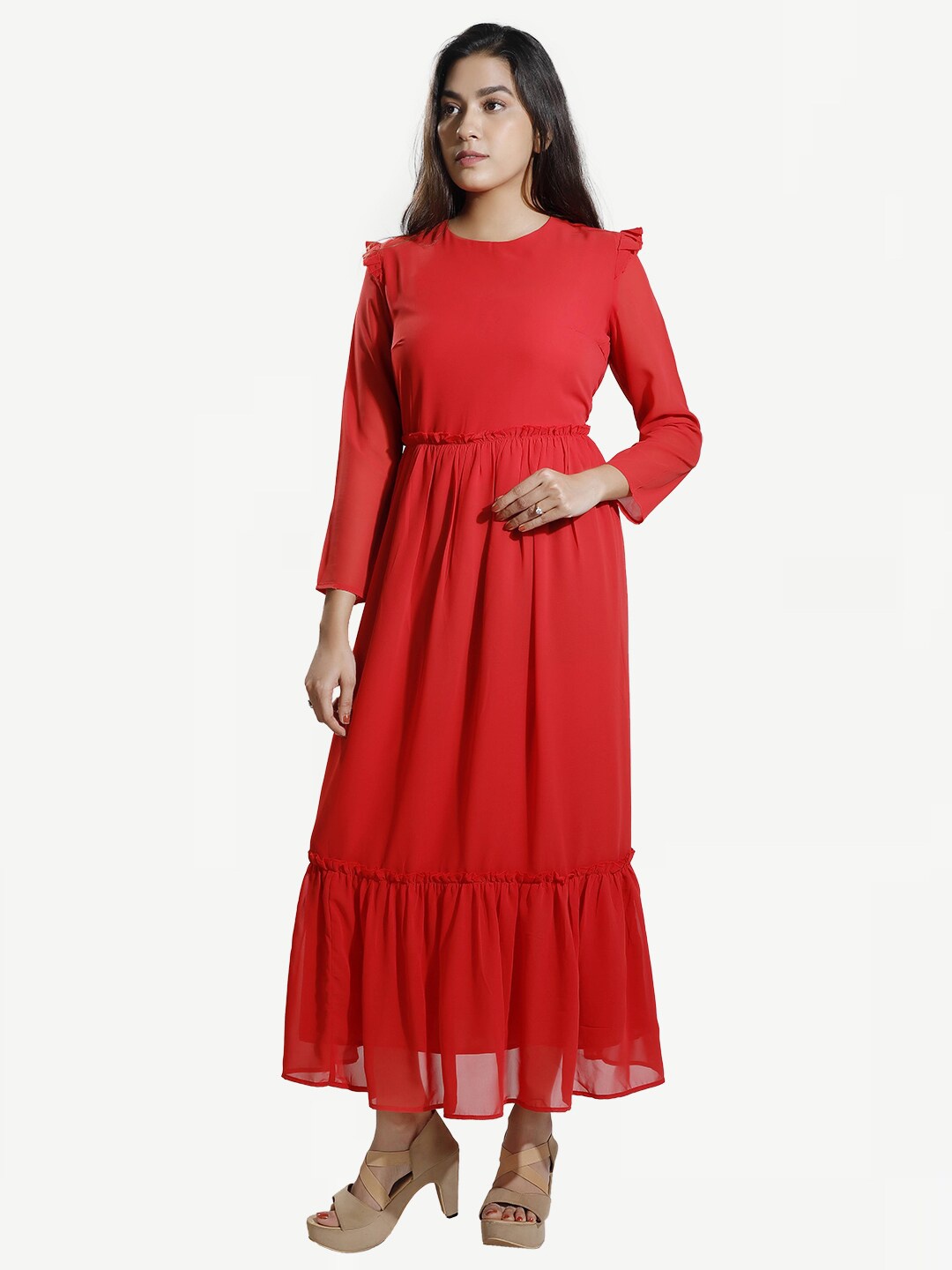 

Dream of Glory Inc Red Layered Georgette Maxi Dress