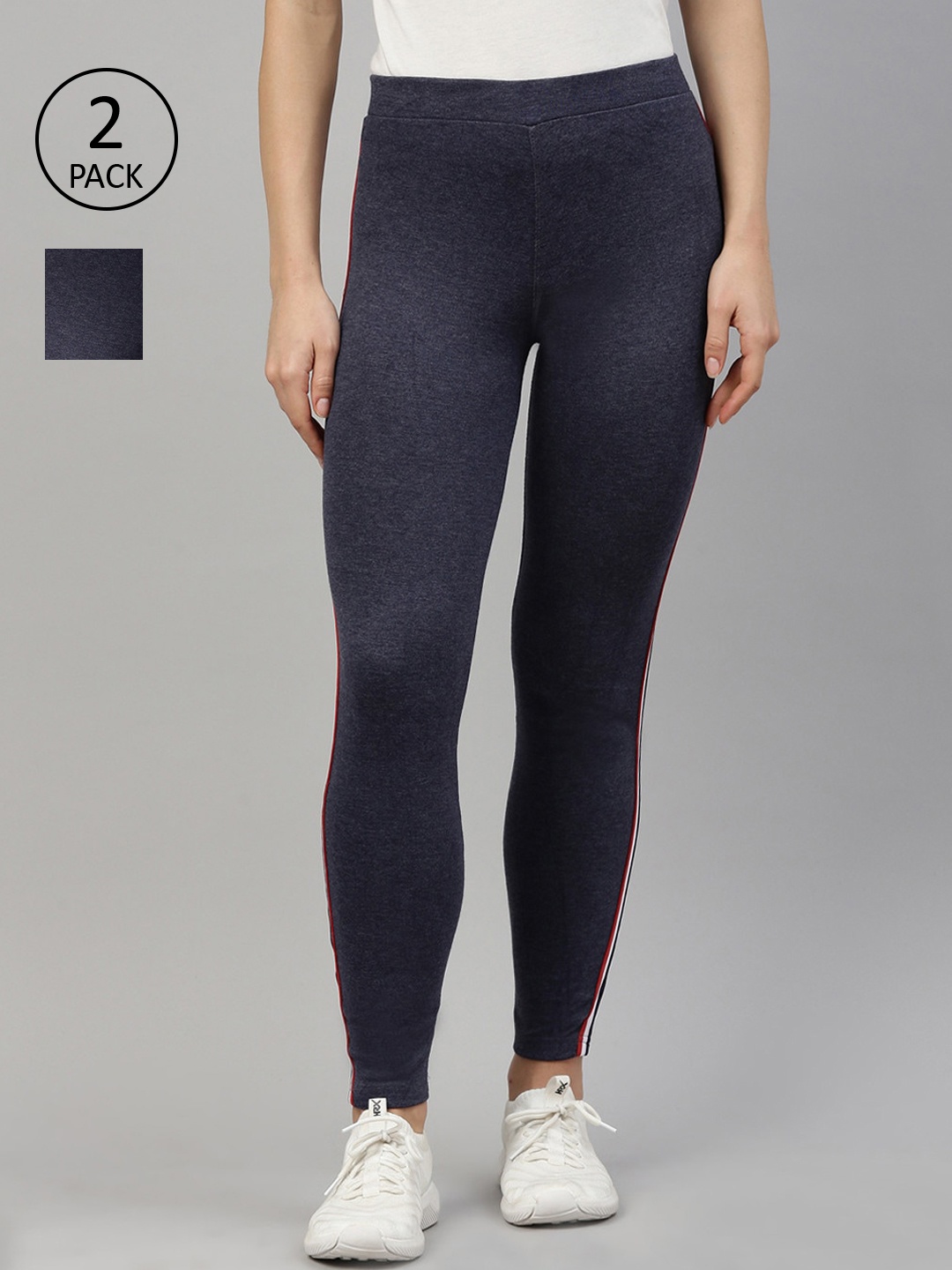 

GOLDSTROMS Pack of 2 Women Navy Blue Solid Track Pants
