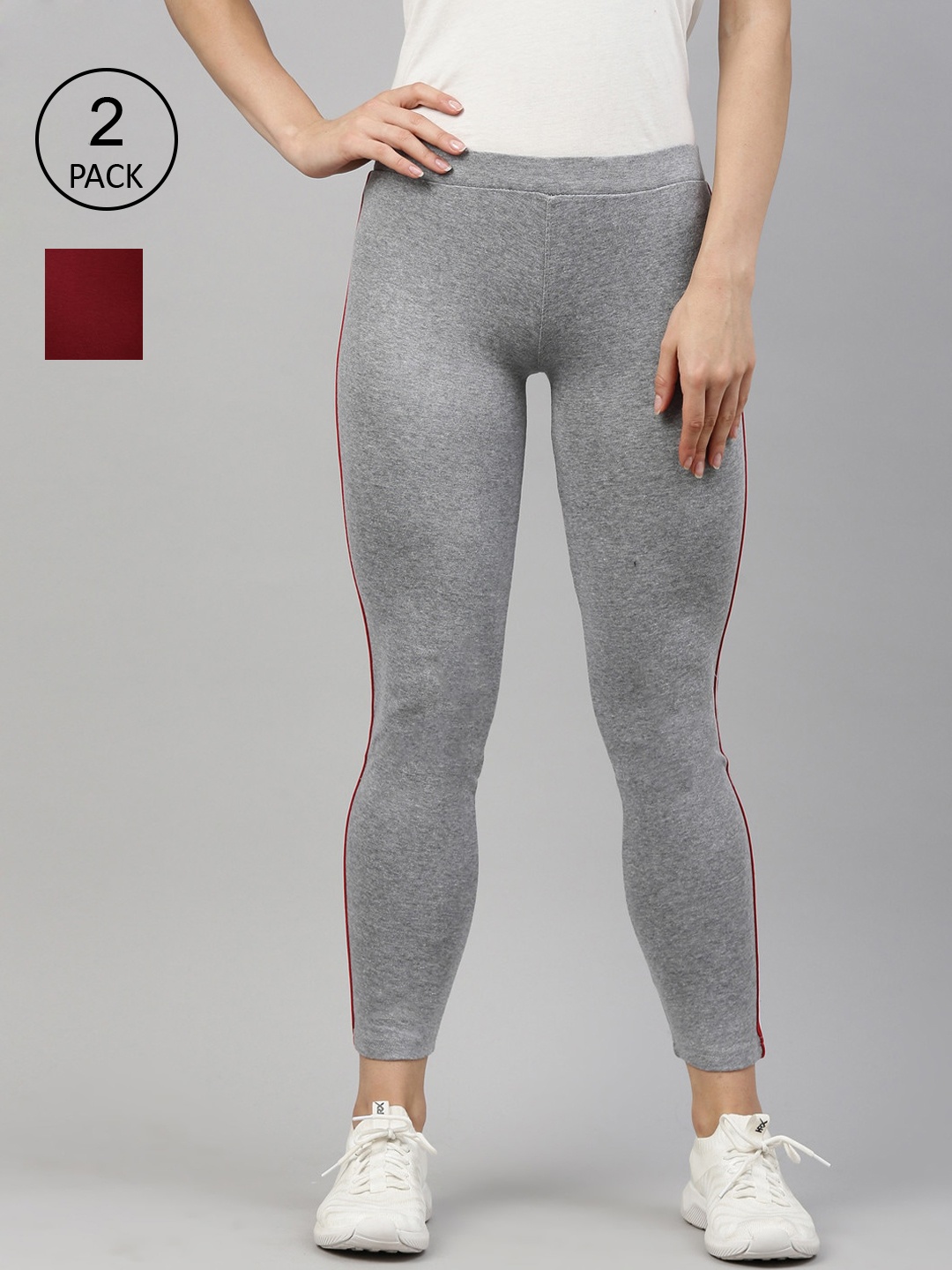 

GOLDSTROMS Pack of 2 Maroon & Grey Slim Fit Track Pants
