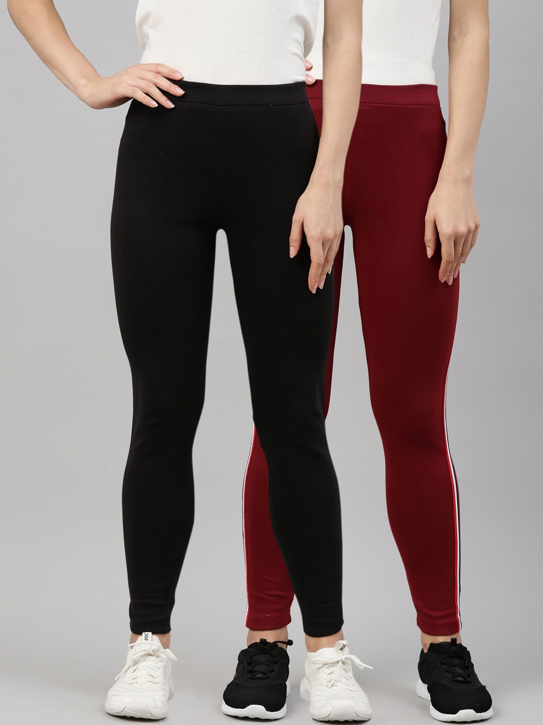 

GOLDSTROMS Pack of 2 Maroon & Black Slim Fit Track Pants