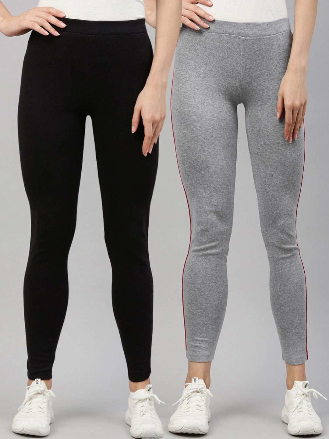 

GOLDSTROMS Women Black & Grey Pack of 2 Solid Cotton Tights