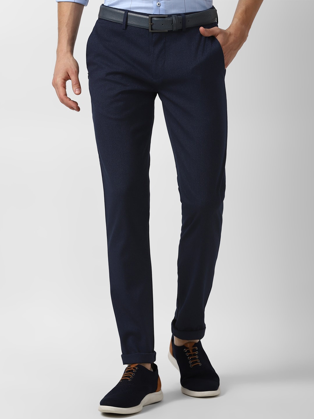 

Louis Philippe Sport Men Navy Blue Textured Slim Fit Trousers
