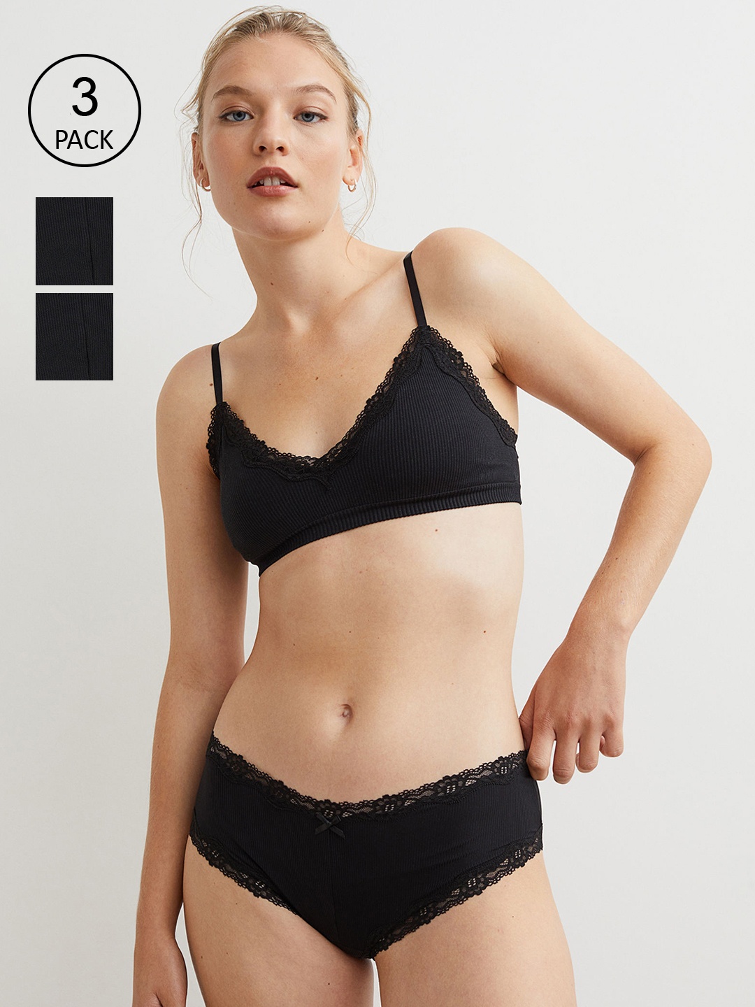 

H&M Women Black 3-Pack Hipster Briefs 0837249042