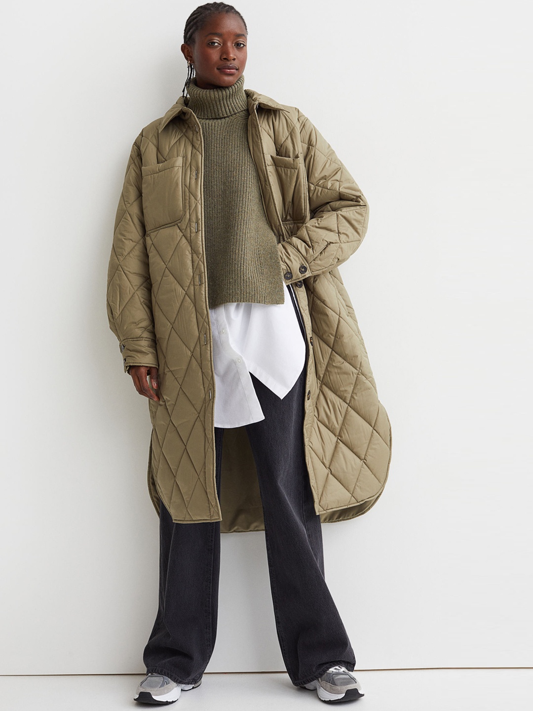 

H&M Women Green Quilted Shirt Jacket