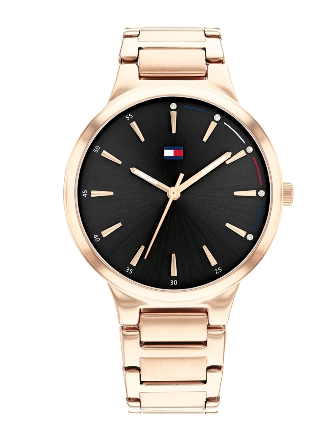 

Tommy Hilfiger Women Black Dial & Gold Toned Stainless Steel Straps Analogue Watch TH1782400W