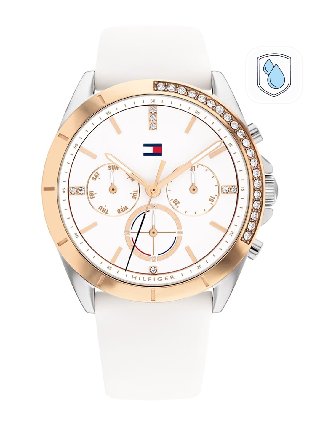 

Tommy Hilfiger Women White Dial & White Straps Analogue Multi Function Watch TH1782388W