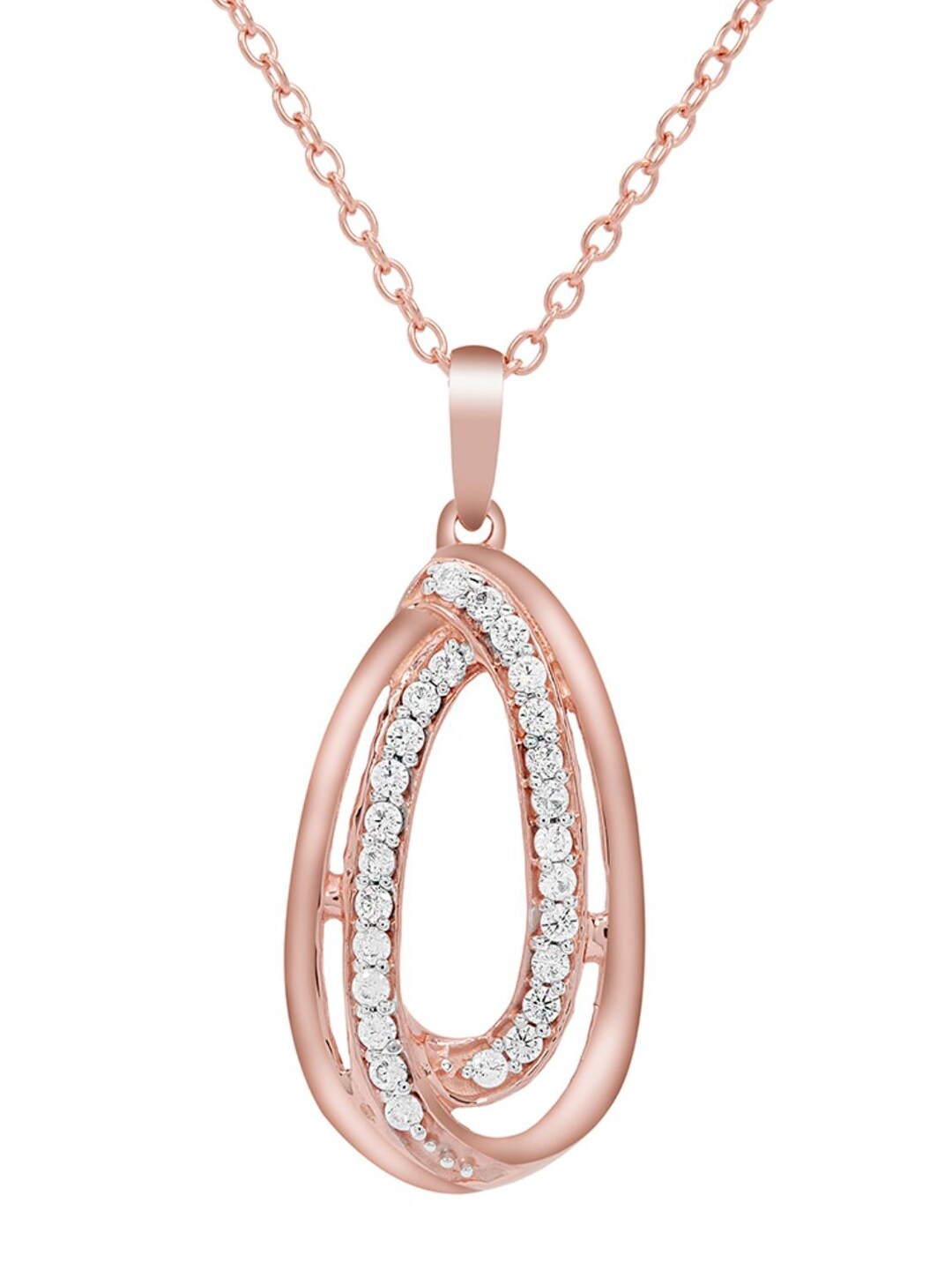 

LA SOULA Rose-Gold Plated & White CZ Stone Studded Pendant With Chain