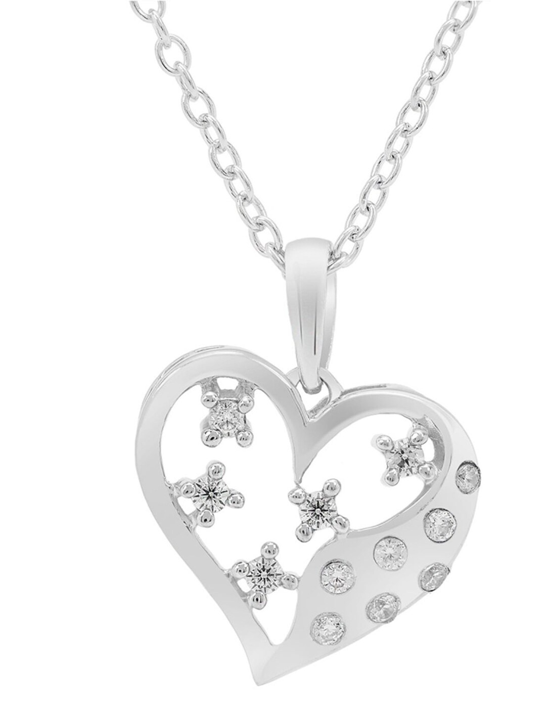 

LA SOULA Rhodium-Plated White CZ Stone Studded Sterling Silver Pendant With Chain