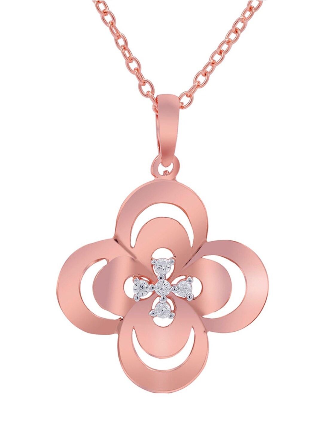 

LA SOULA 925 Sterling Silver Rose-Gold Plated & White CZ Stone Studded Pendant With Chain