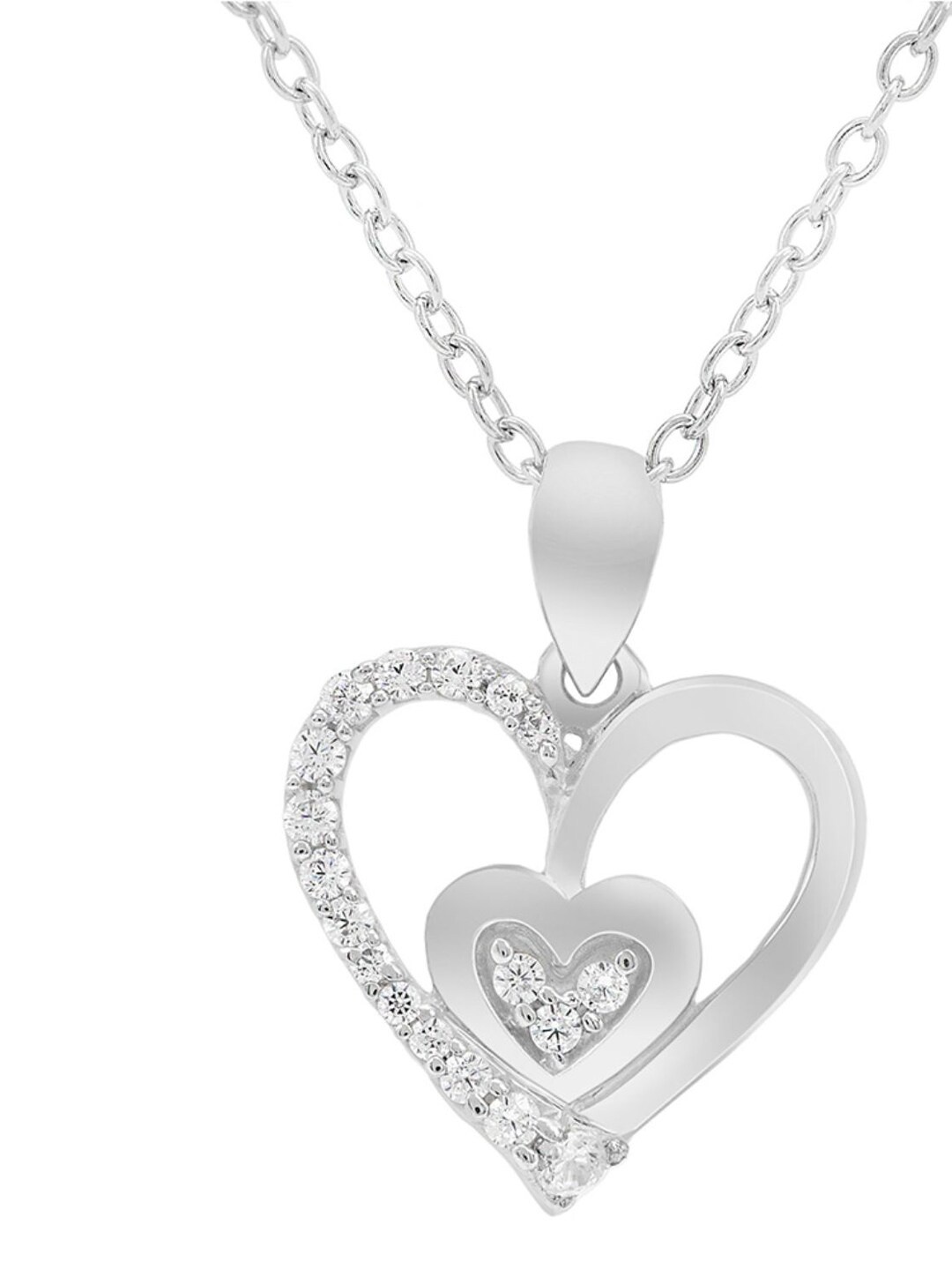 

LA SOULA 925 Sterling Silver Rhodium-Plated White CZ-Studded Pendant With Chain