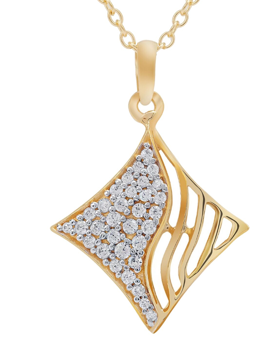 

LA SOULA Yellow Gold Plated White CZ Stone Studded Silver Pendant With Chain