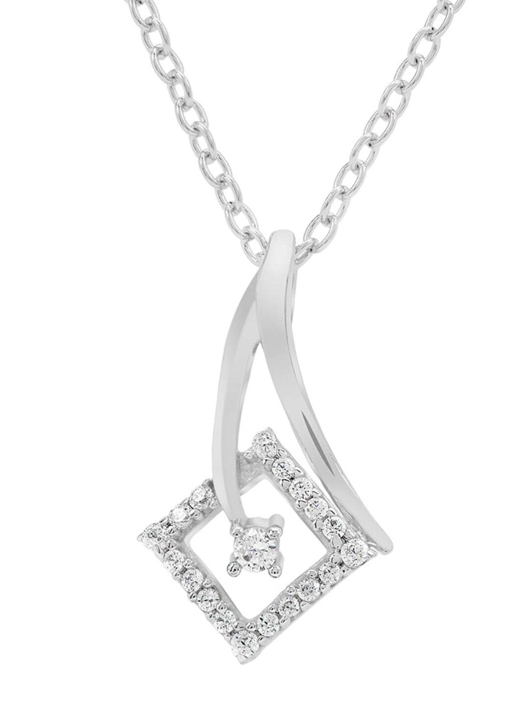

LA SOULA Rhodium-Plated & White CZ Stone Studded Pendant With Chain