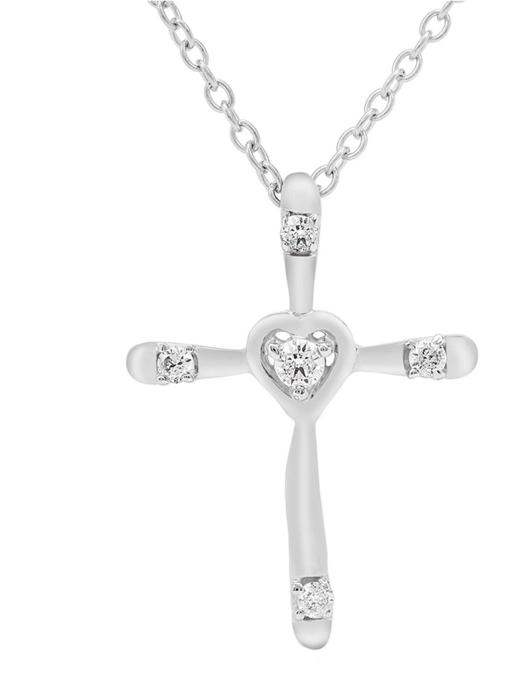 

LA SOULA Rhodium Plated White CZ Stone Studded Silver Pendant With Chain