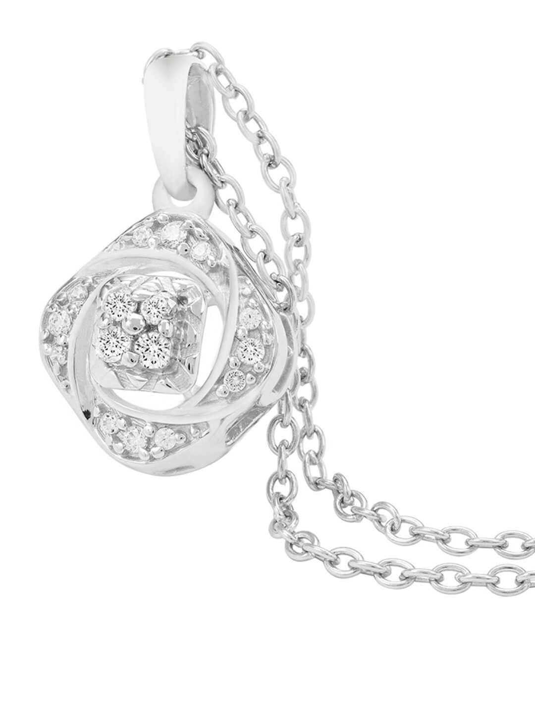 

LA SOULA Rhodium-Plated & White CZ Studded Pendant With Chain