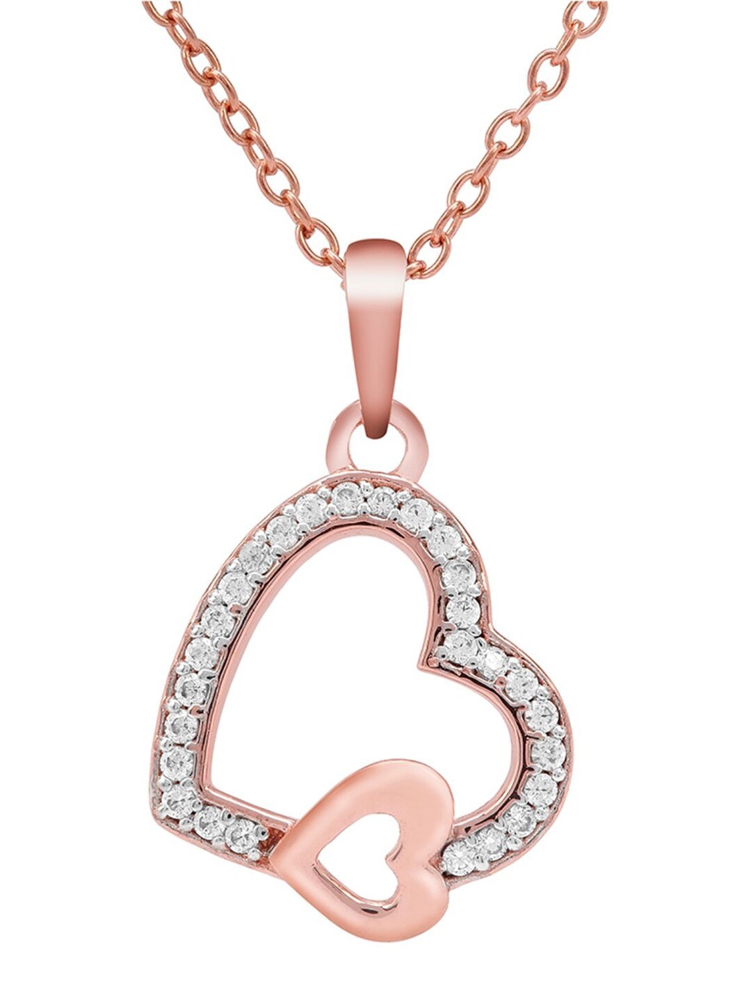 

LA SOULA 925 Sterling Silver Rose Gold-Plated White CZ-Studded Pendant With Chain