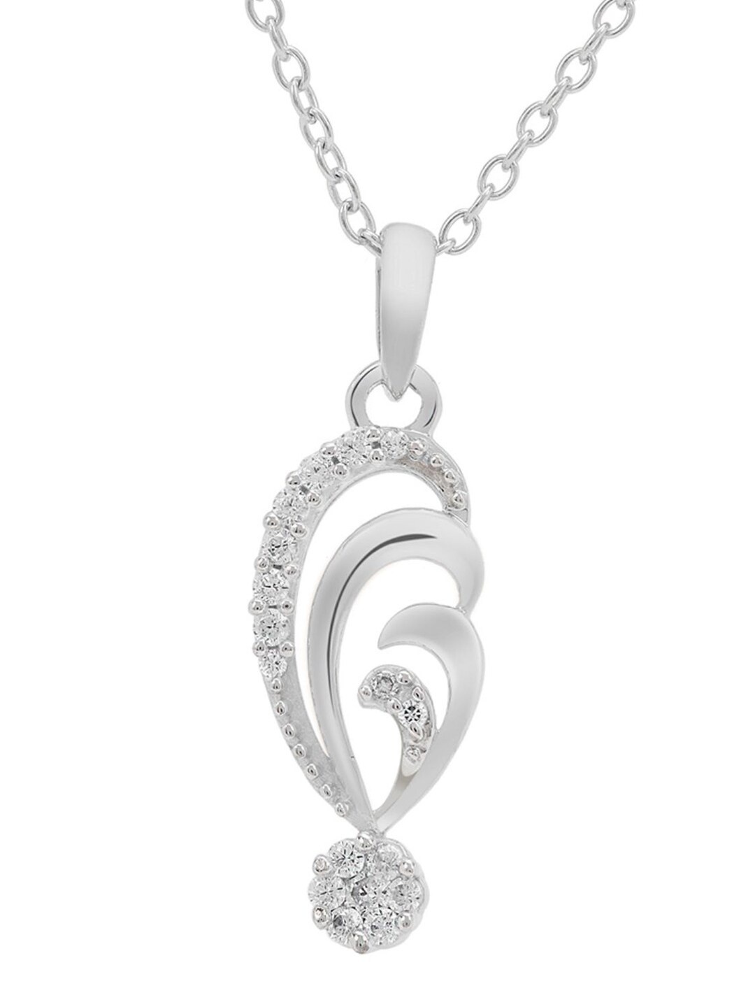 

LA SOULA Rhodium Plated White CZ Stone Studded Sterling Silver Pendant With Chain