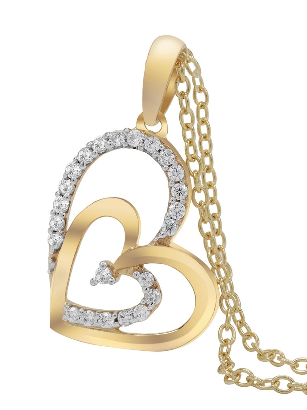 

LA SOULA 925 Sterling Silver Gold-Plated White CZ-Studded Pendant With Chain