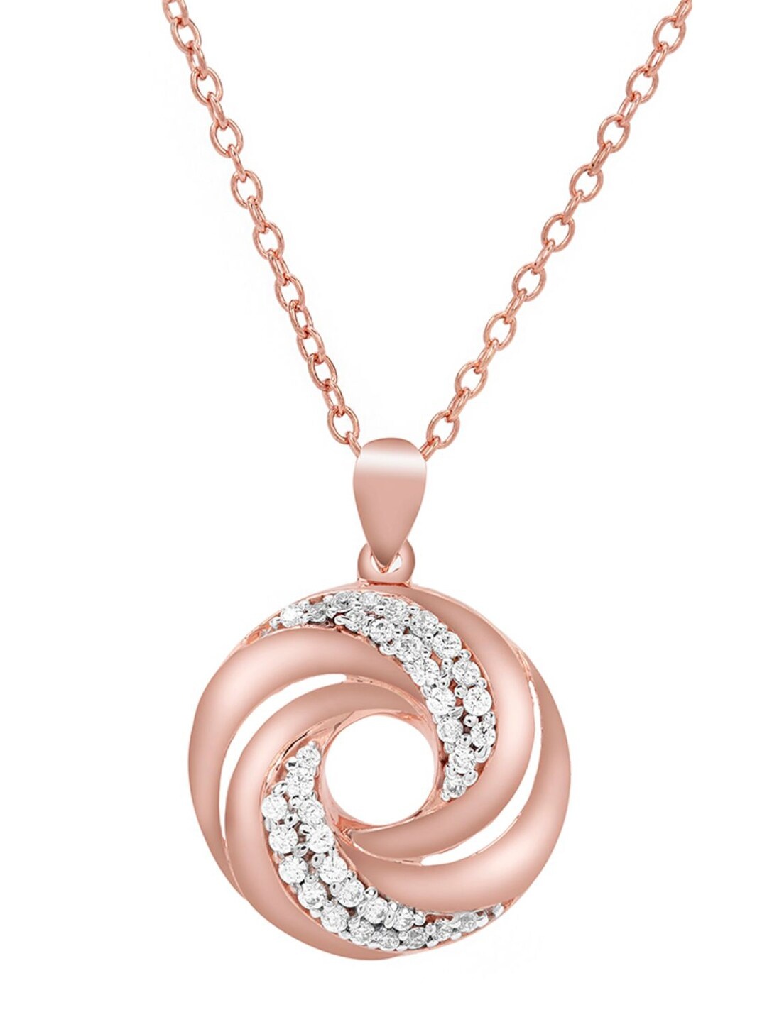 

LA SOULA Rose Gold-Plated White CZ Stone Studded Sterling Silver Pendant With Chain