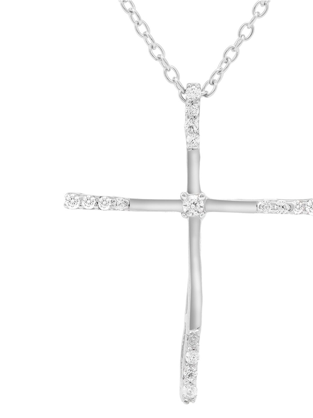 

LA SOULA Rhodium-Plated & White CZ Studded Pendant With Chain