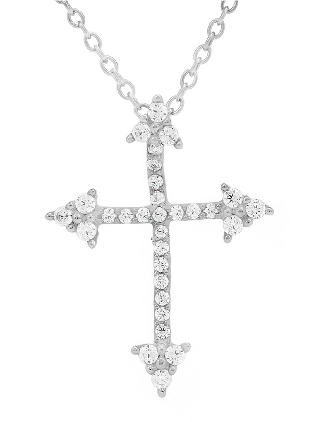 

LA SOULA Rhodium Plated White CZ Stone Studded Silver Pendant With Chain