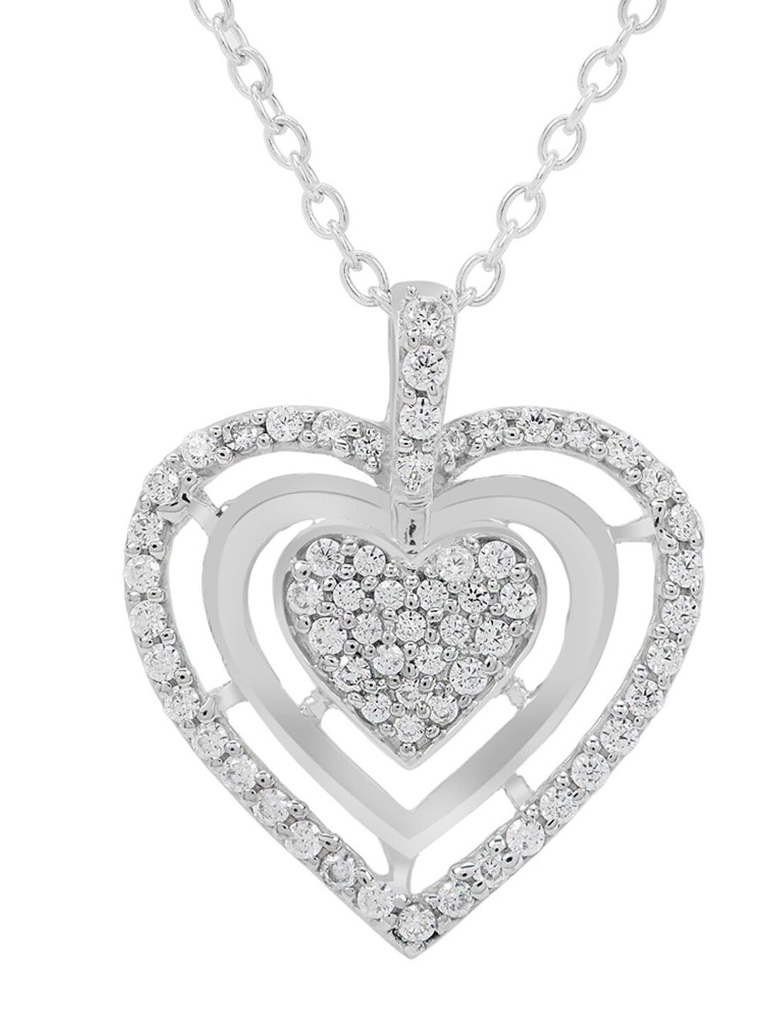 

LA SOULA 925 Sterling Silver Rhodium-Plated White CZ-Studded Pendant With Chain