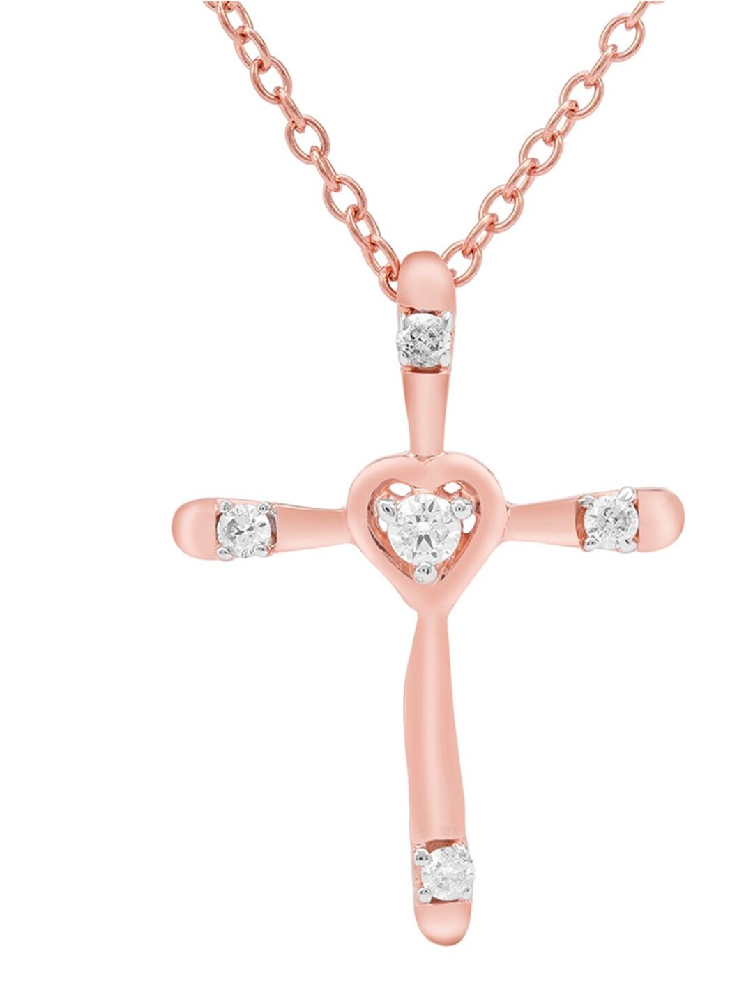 

LA SOULA 925 Sterling Silver Rose Gold-Plated & White CZ-Studded Pendant With Chain
